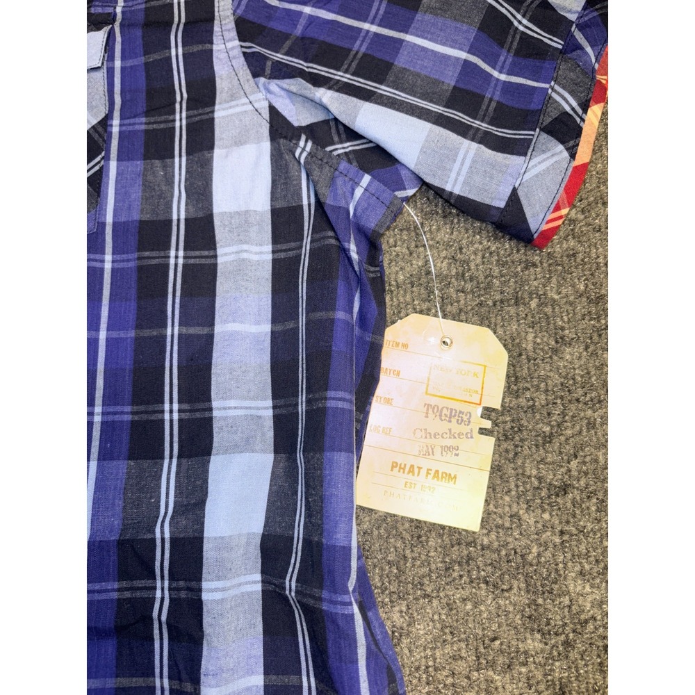 Phat Farm Casual Shirt Mens 3X Multi Plaid Original Flava Patch Y2K 92 Button Up - Picture 6 of 11